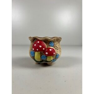 Mini Mushroom Ceramic Succulent Planter Pot with Drainage Hole Cottagecore Tan
